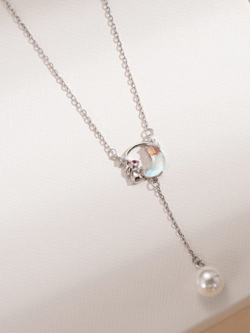 NS983 [Silver Plated Platinum] 925 Sterling Silver Rabbitr Tassel  Minimalist Lariat Necklace